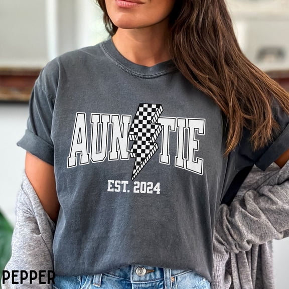 Tee Clo Retro Auntie Lightning Bolt Shirt, Trendy Oversized Clothing, Mother'S Day Shirt, New Aunt Gifts, Checkered Auntie Tee, Cute Auntie T-Shirt All Size S-5XL, Full Size S-5XL