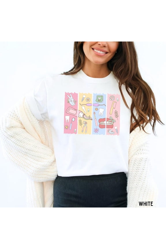 Retro Dental Brushstroke T-Shirt, Dental Squad Shirt, Dental Student Gift, Dentist Tee, Group Pediatric Dental Crew Tops All Size S-5XL, Full Size S-5XL