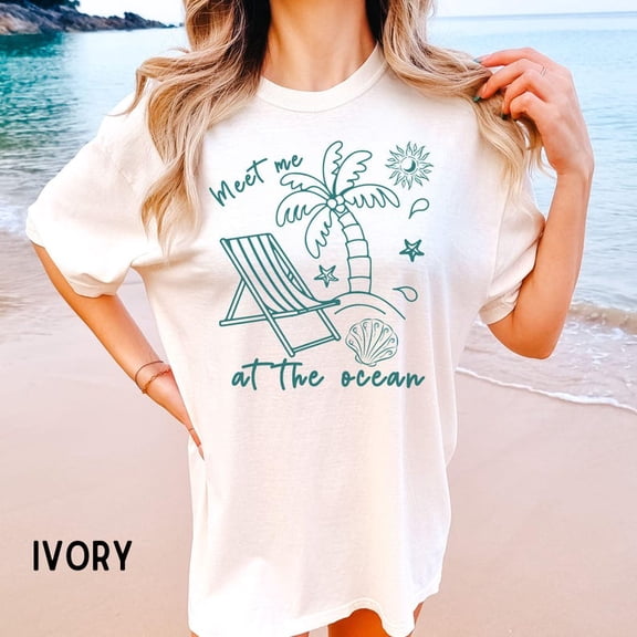 Tee Clo Retro Summer Vibes T-Shirt, Cute Trendy Summer Doodles Clothing, Beach Vacation Tee, Beachy Shirt, Meet Me At The Ocean Top All Size S-5XL, Full Size S-5XL