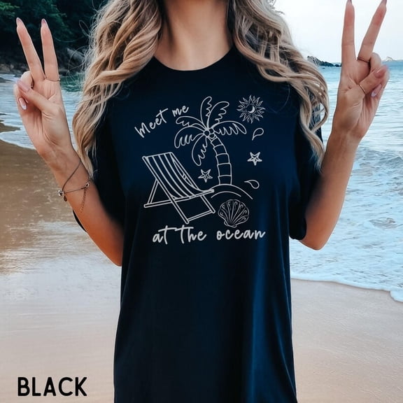 Tee Clo Retro Summer Vibes T-Shirt, Cute Trendy Summer Doodles Clothing, Beach Vacation Tee, Beachy Shirt, Meet Me At The Ocean Top All Size S-5XL, Full Size S-5XL