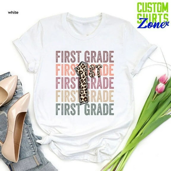 Tee Clo Retro Teacher T-Shirt First Grade Back To School Cute Classroom Outfit, Full Size S-5XL