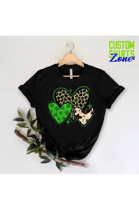 Saint Patricks Day Heart T-Shirt Leopard Shamrock Irish Celebration Tee, Full Size S-5XL
