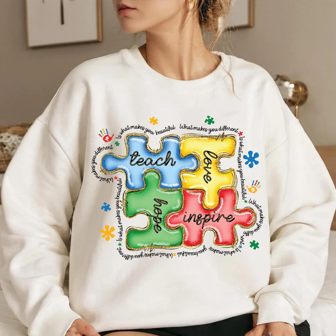 Tee Clo Teach Love Hope Inspire Shirt, Back To School Shirt, First Day Of School Shirt, Autism Awareness, Puzzle Shirt, I'D Change The World For You All Size S-5XL, Full size S-5XL