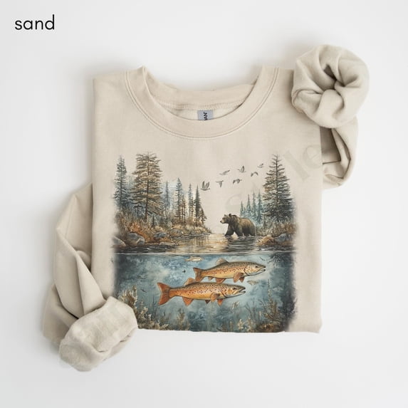 Tee Clo Trout Sweatshirt Vintage Brown Trout Retro Wildlife Fishing Cozy Outfit, Full size S-5XL