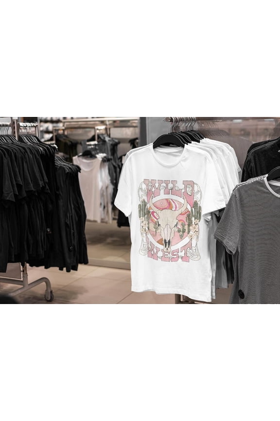 Vintage Wild West Tee, Retro Bull Skull Graphic, Country Concert Shirt All Size S-5XL, Full Size S-5XL