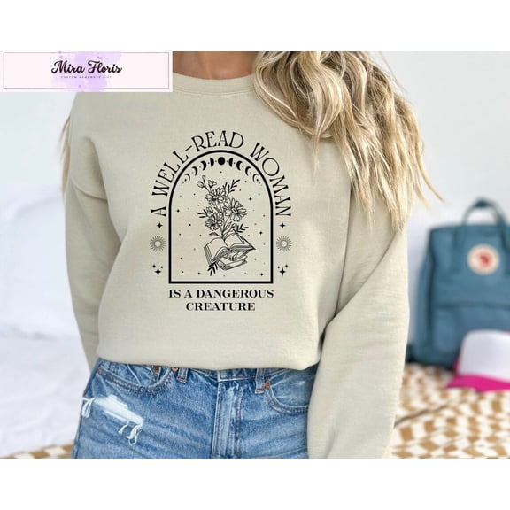 Tee Clo Well Read Woman Sweatshirt, Celestial Librarian , Book Lover Gift All Size S-5XL, Full size S-5XL