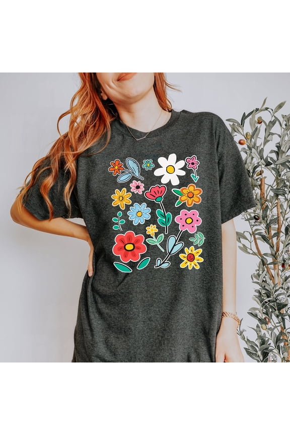 Wildflower T-Shirt Boho Groovy Nature Lover Floral Graphic Tee, Full Size S-5XL