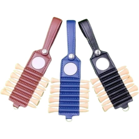 Tee Holder for Golf Bag, Golf Tee Holder and 7 Free Tees Leather Golf Ball Holder, Universal with Artificial Turf Golf Mats（Blue）