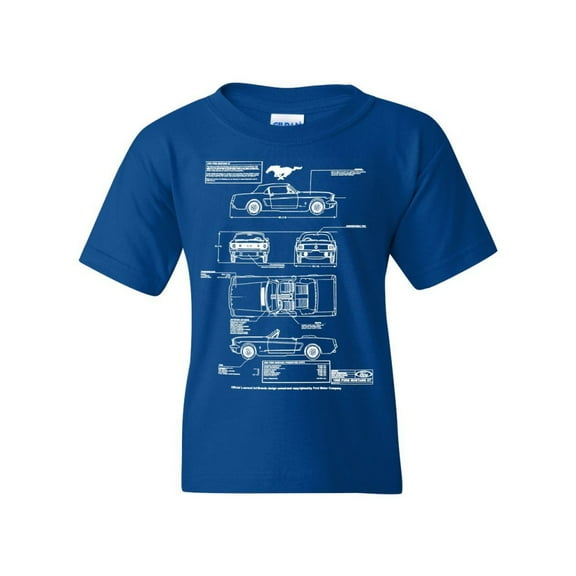 Tee Hunt 1966 Ford Mustang GTprint Kid's T-Shirt American Classic Boys Girls Tee, Blue, Medium
