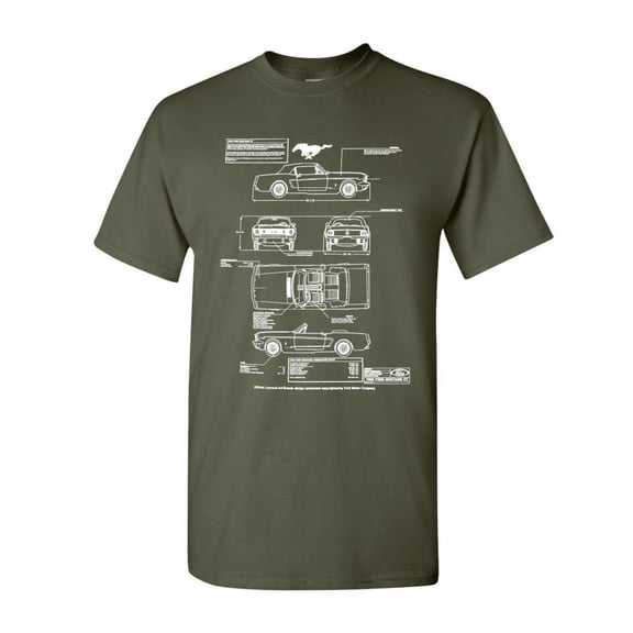Tee Hunt 1966 Ford Mustang GTprint T-Shirt American Classic Men's Novelty Shirt, Military Green, X-Large
