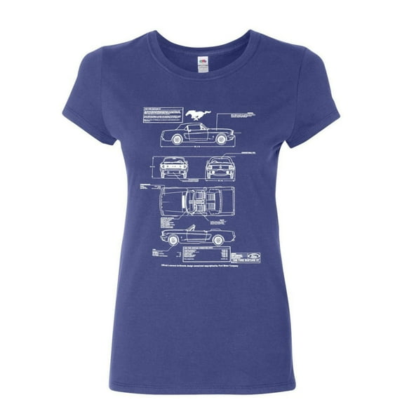 Tee Hunt 1966 Ford Mustang GTprint Women's T-Shirt Novelty T-Shirt American Classic Tee, Blue, Medium