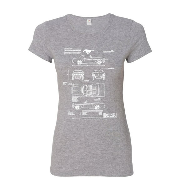 Tee Hunt 1966 Ford Mustang GTprint Women's T-Shirt Novelty T-Shirt American Classic Tee, Gray, X-Large