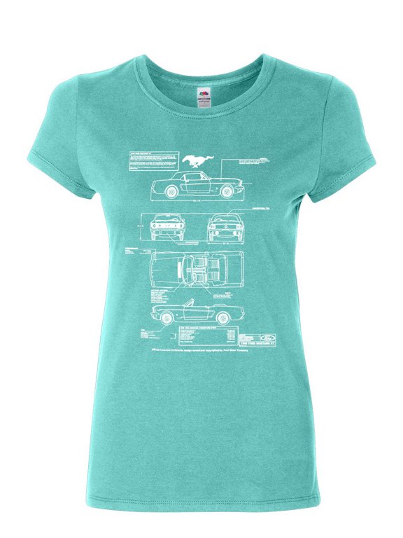 1966 Ford Mustang GTprint Women's T-Shirt Novelty T-Shirt American Classic Tee, Light Blue, 3X-Large