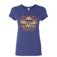 thumbnail image 1 of Tee Hunt 4 Cute Sugar Skulls Women's T-Shirt Calaveras Dia de los Muertos Mexico Shirt, Blue, Large, 1 of 5