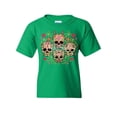 thumbnail image 1 of Tee Hunt 4 Cute Sugar Skulls Youth T-Shirt Calaveras Dia de Los Muertos Mexico Kids Tee, Green, Medium, 1 of 5