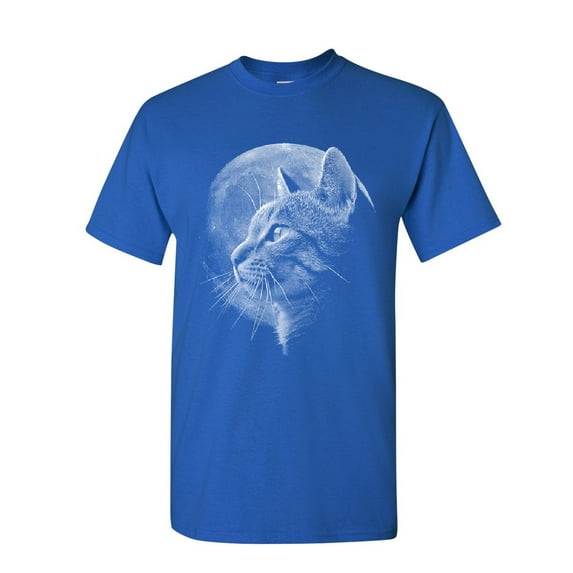 Tee Hunt A Cat at Night T-Shirt Space Cat Lovers Moon Kitty Meow Purr Mens Shirt, Blue, 3X-Large
