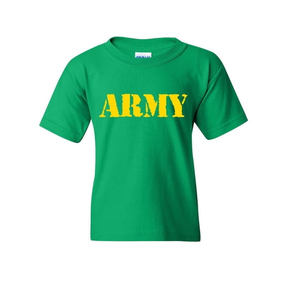 Tee Hunt ARMY Youth T-Shirt Military Soldier POW MIA Patriotic Veteran's Day Kids Tee, Green, Small