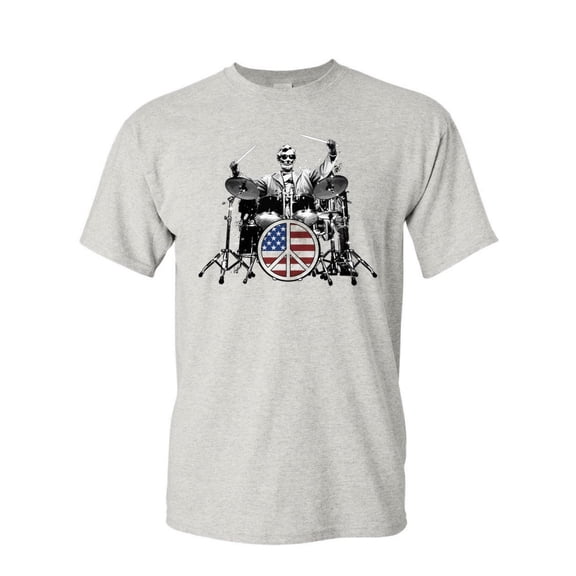 Tee Hunt Abraham Lincoln Rock & Roll Star T-Shirt Lincoln Memorial Peace Mens Shirt, Ash Gray, Medium
