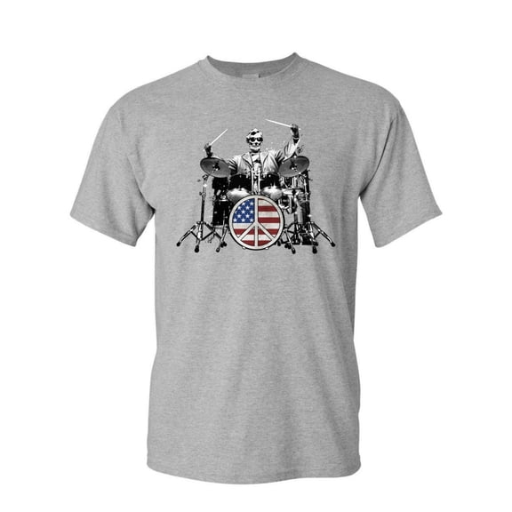 Tee Hunt Abraham Lincoln Rock & Roll Star T-Shirt Lincoln Memorial Peace Mens Shirt, Gray, Medium