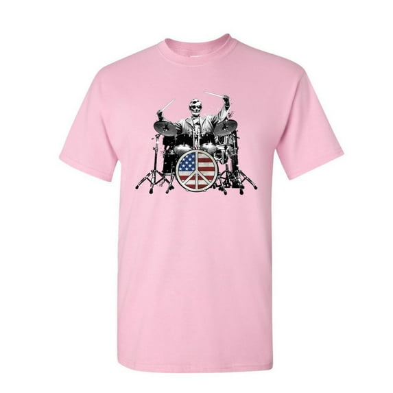Tee Hunt Abraham Lincoln Rock & Roll Star T-Shirt Lincoln Memorial Peace Mens Shirt, Light Pink, Medium