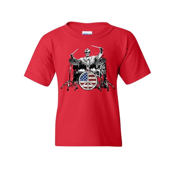 Tee Hunt Abraham Lincoln Rock & Roll Star Youth T-Shirt Lincoln Memorial Peace Kids Tee, Red, X-Large