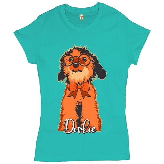 Tee Hunt Adorable Dorkie in Glasses T-Shirt Toy Dog Women's T-Shirt Tee, Light Blue, Medium
