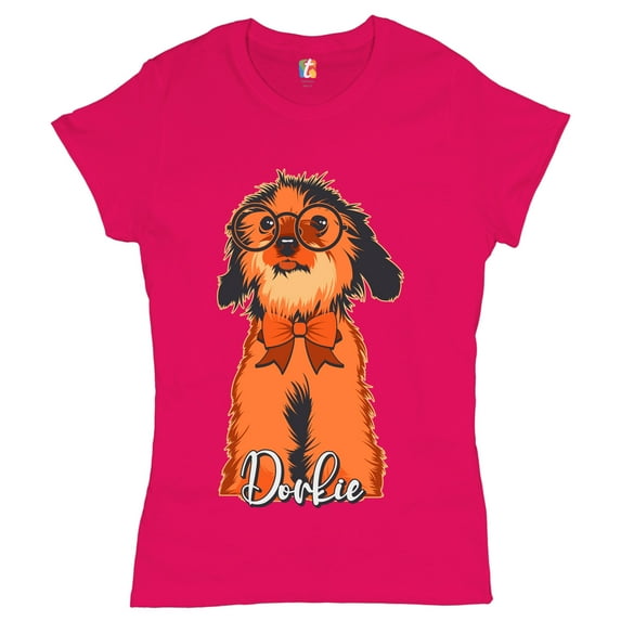 Tee Hunt Adorable Dorkie in Glasses T-Shirt Toy Dog Women's T-Shirt Tee, Pink, Large