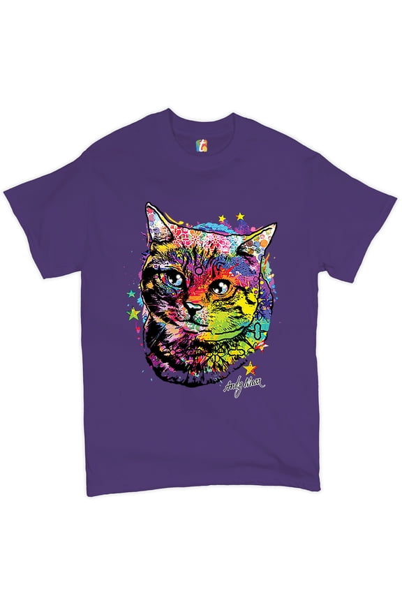 Adorable Kitten T-Shirt Andy Maxx Cat Men's Tee, Purple, Medium