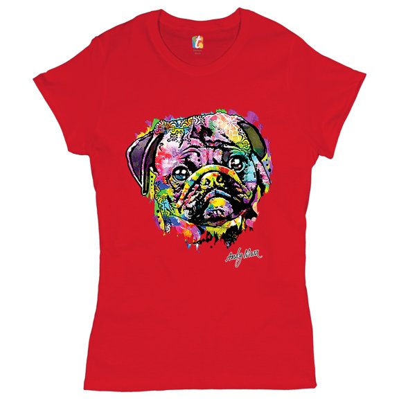 Tee Hunt Adorable Pug T-Shirt Andy Maxx Dog Women's T-Shirt Tee, Red, X-Large