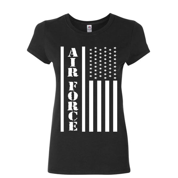 Tee Hunt Air Force Flag Military Women's T-Shirt Patriot Veteran Stars & Stripes Shirt, Black, Medium