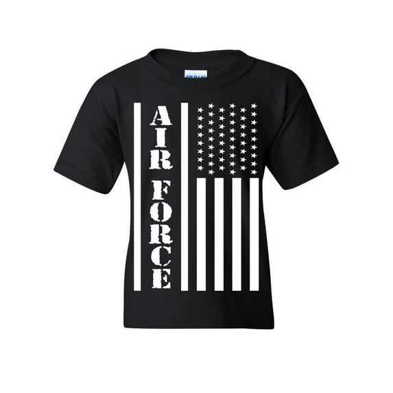 Tee Hunt Air Force Flag Military Youth T-Shirt Patriot Veteran Stars & Stripes Kids Tee, Black, Large