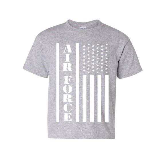 Tee Hunt Air Force Flag Military Youth T-Shirt Patriot Veteran Stars & Stripes Kids Tee, Gray, Medium