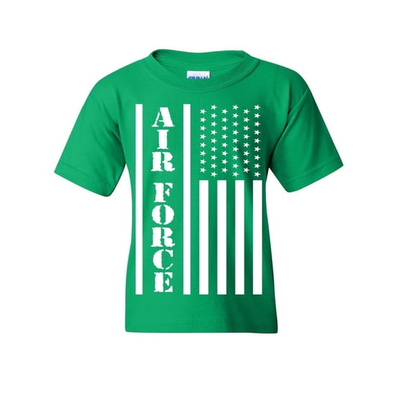 Tee Hunt Air Force Flag Military Youth T-Shirt Patriot Veteran Stars & Stripes Kids Tee, Green, Large