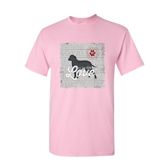 Tee Hunt All You Need is Love T-Shirt Dog Best Friend Doggie Paw Adopt Mens Shirt, Light Pink, 3X-Large