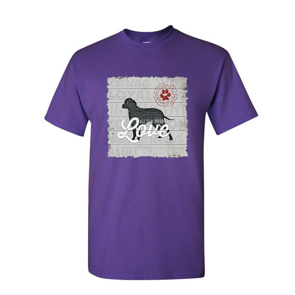 Tee Hunt All You Need is Love T-Shirt Dog Best Friend Doggie Paw Adopt Mens Shirt, Purple, XX-Large