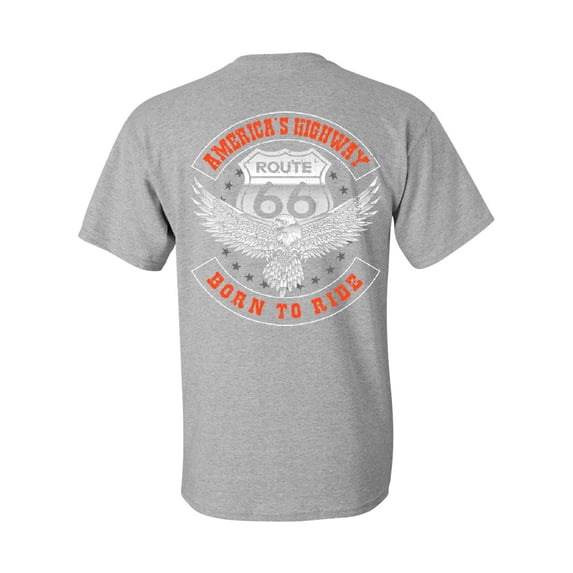 Tee Hunt America's Highway T-Shirt Born to Ride Route 66 Biker MC Chopper, Gray, 4X-Large