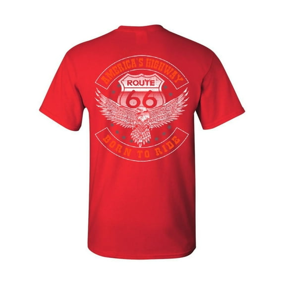 Tee Hunt America's Highway T-Shirt Born to Ride Route 66 Biker MC Chopper, Red, Medium