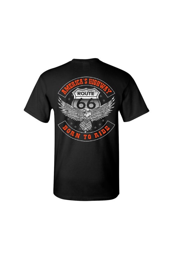 America's Highway T-Shirt Born to Ride Route 66 Biker MC Chopper