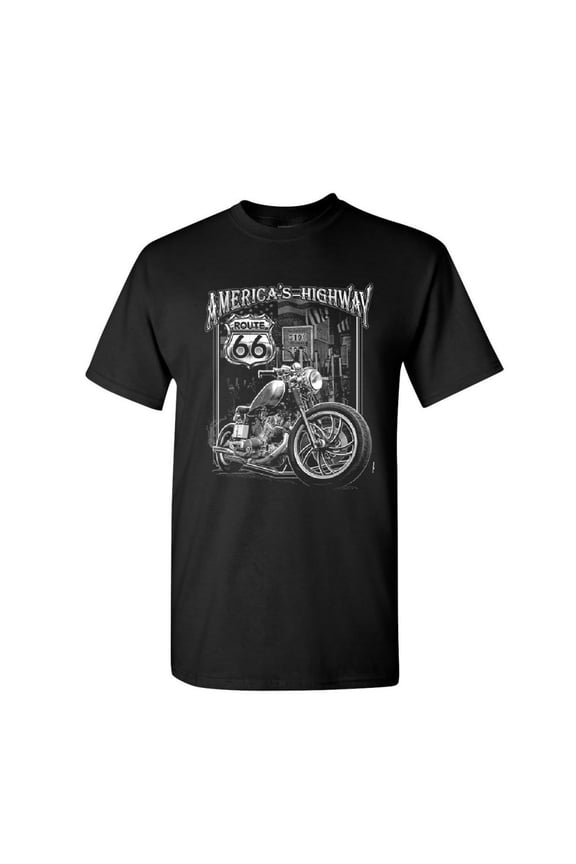 America's Highway T-Shirt Route 66 MC Motorcycle Chopper Bobber Mens Shirt