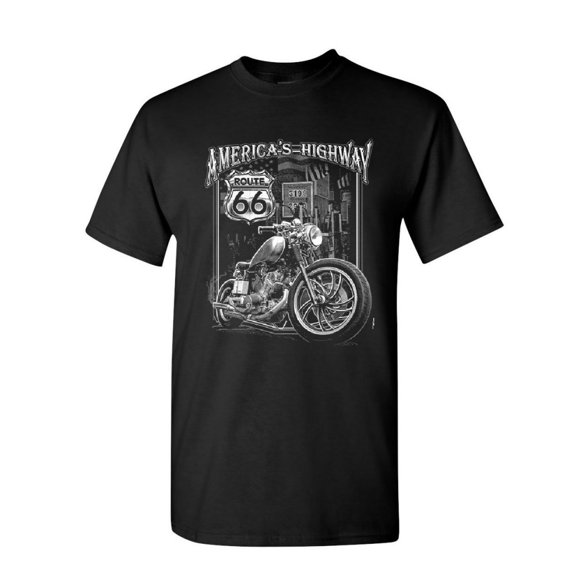Tee Hunt America's Highway T-Shirt Route 66 MC Motorcycle Chopper Bobber Mens Shirt