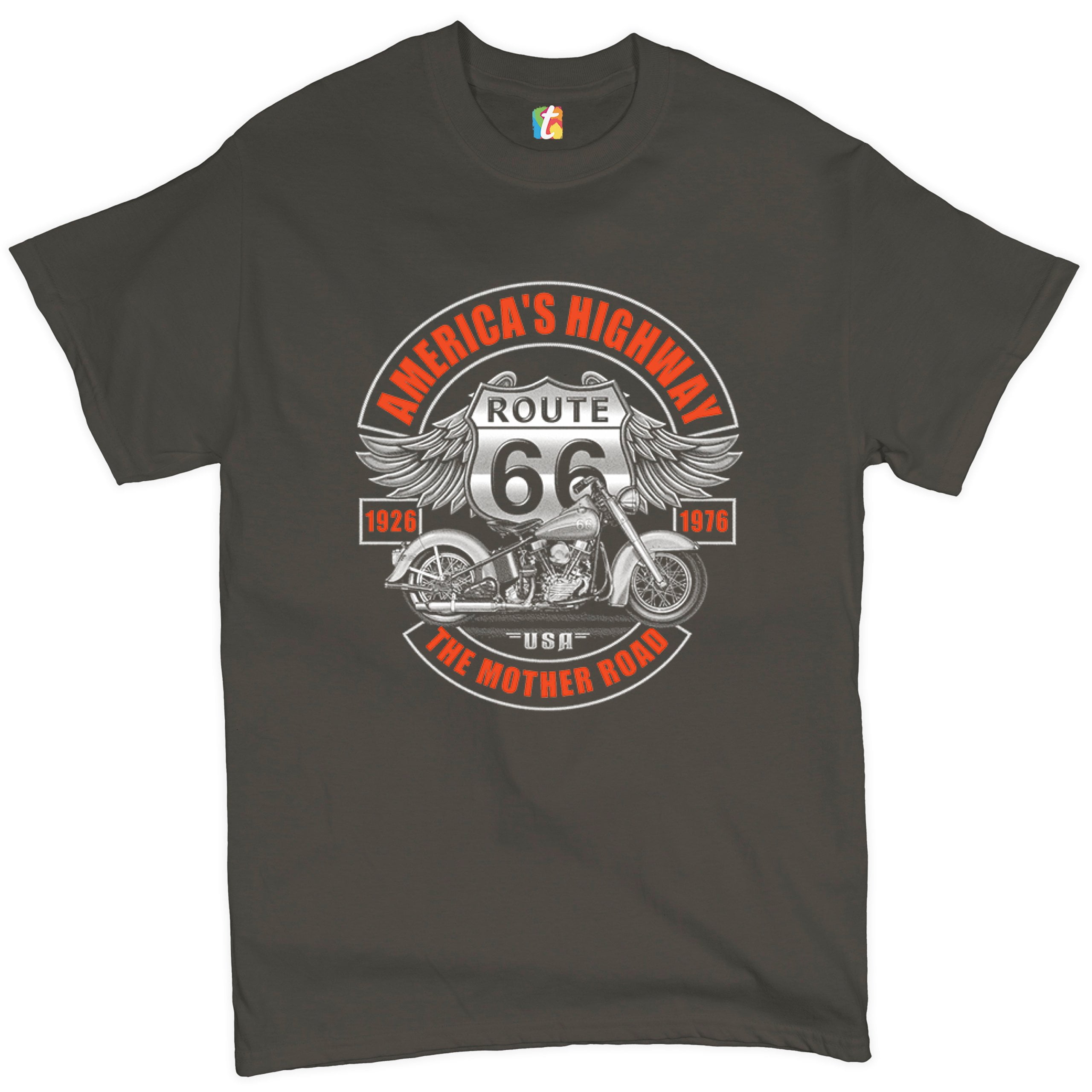 America's Highway Route 66 T-Shirt - Men's Graphic Tee, Military Green, 100% Cotton, Sizes S-5XL