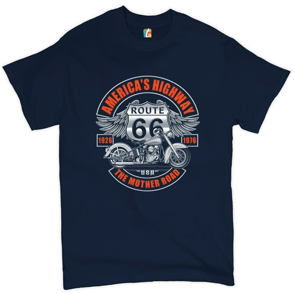 Tee Hunt America's Highway The Mother Road T-shirt Route 66 Biker Motorcycle Men's Tee, Navy Blue, 4X-Large