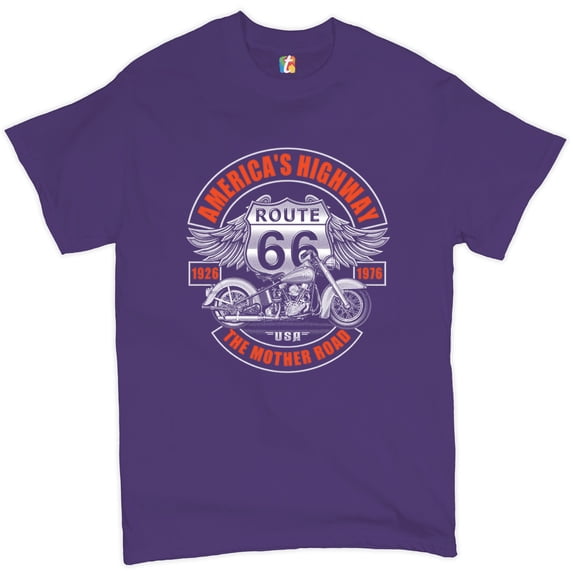Tee Hunt America's Highway The Mother Road T-shirt Route 66 Biker Motorcycle Men's Tee, Purple, XX-Large