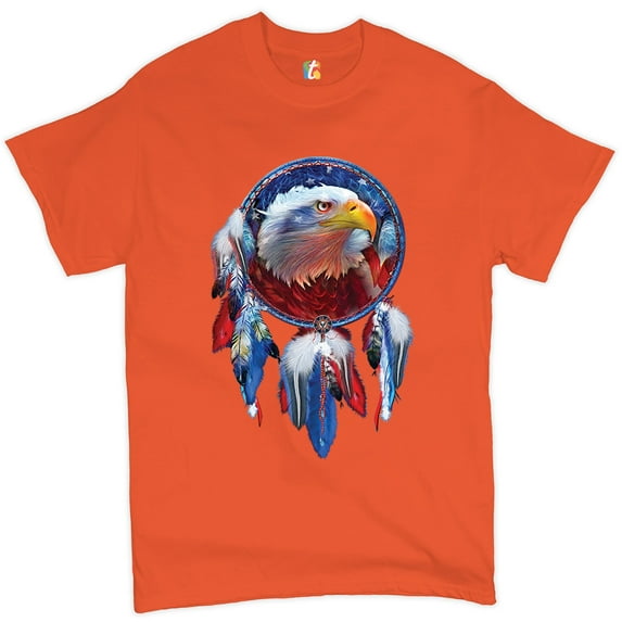 Tee Hunt American Bald Eagle Dreamcatcher T-shirt Native American Patriotic Men's Tee, Orange, 5X-Large