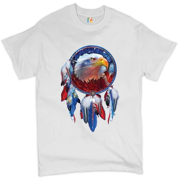Tee Hunt American Bald Eagle Dreamcatcher T-shirt Native American Patriotic Men's Tee, White, X-Large
