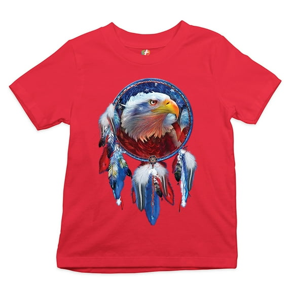 Tee Hunt American Bald Eagle Dreamcatcher Youth T-Shirt Native American Patriotic Kids, Red, Large