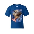 thumbnail image 1 of Tee Hunt American Bald Eagle Holding a Flag Youth T-Shirt Patriot Dreamcatcher Kids Tee, Blue, Medium, 1 of 5