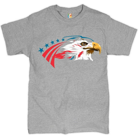 Tee Hunt American Bald Eagle T-Shirt 4th of July Stars and Stripes Men's Novelty Shirt, Gray, Small