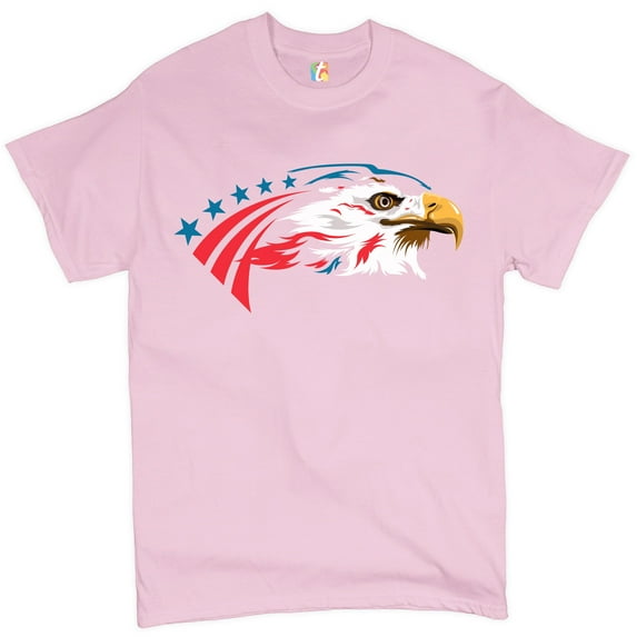 Tee Hunt American Bald Eagle T-Shirt 4th of July Stars and Stripes Men's Novelty Shirt, Light Pink, 5X-Large