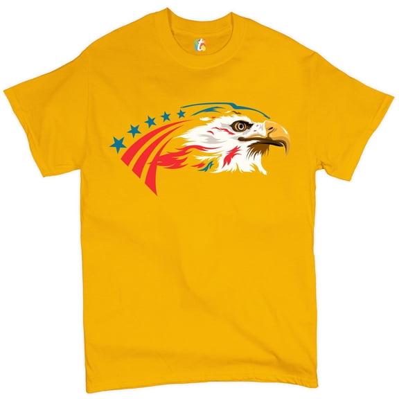 Tee Hunt American Bald Eagle T-Shirt 4th of July Stars and Stripes Men's Novelty Shirt, Yellow, Small